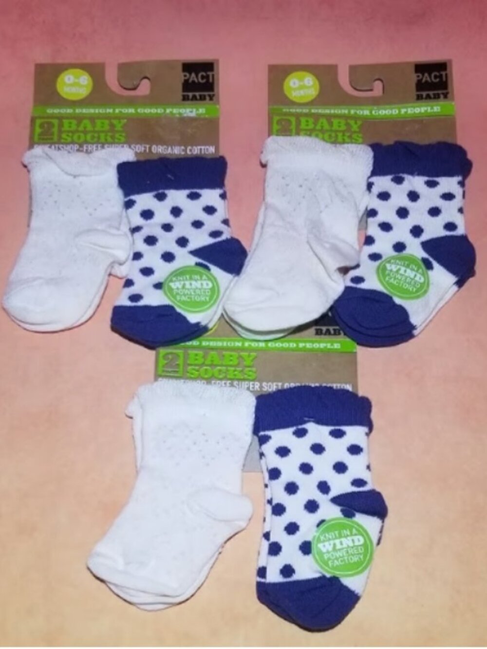6pc Pact Certified Organic Cotton Newborn Baby Socks- 0-3-6 Months